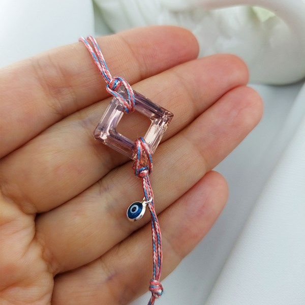 Vaoov Pembe Swarovski Taşlı Nazar Bileklik